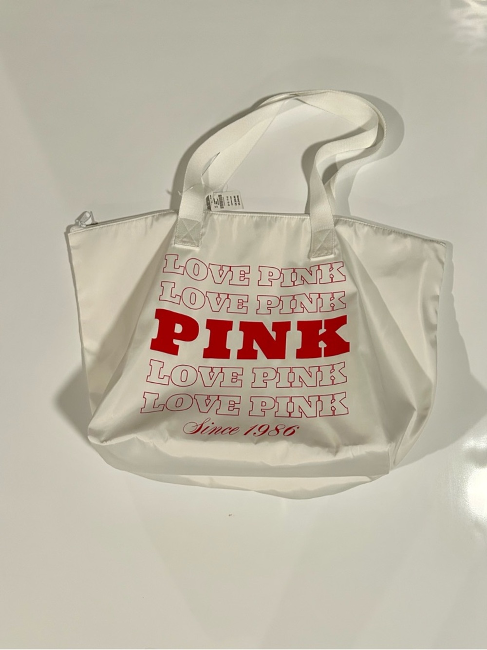 PINK Victoria's Secret White Tote with Red Logo Print